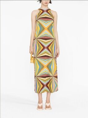 LA DoubleJ Racer Geometric Print Maxi Dress